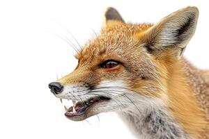 A close up of a fox with its mouth open photo