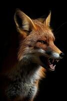 A close up of a fox with its mouth open photo