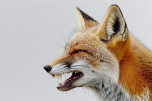 A close up of a fox with its mouth open photo