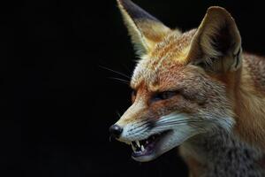 A close up of a fox with its mouth open photo