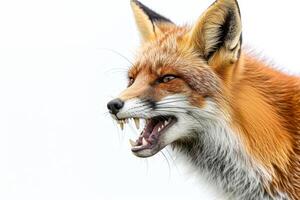 A close up of a red fox with its mouth open photo