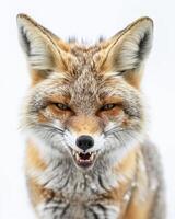 A close up of a fox with its mouth open photo