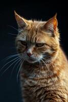 An orange cat with a sad expression photo