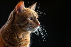An orange cat is looking off to the side photo