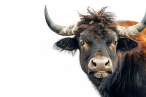 A bull with horns on a white background photo