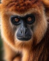 A close up of a monkey with brown eyes photo