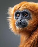 A close up of a monkey with a big head photo