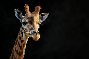 A giraffe with a dark background photo