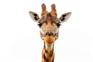 A giraffe with a big head and long neck photo