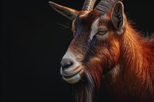 Portrait of a red mountain goat on black background photo