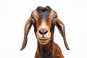 A goat with a big nose and long horns photo