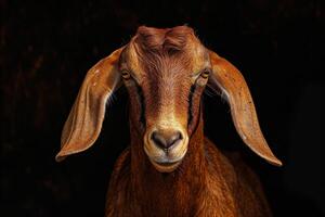 A goat with big ears and a dark background photo