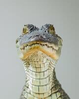 A close up of a crocodile's head photo