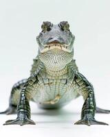 An alligator is standing on its hind legs photo