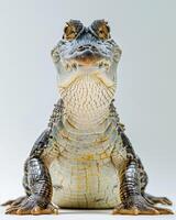 A large alligator sitting on a white background photo
