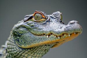 A close up of a crocodile's head photo
