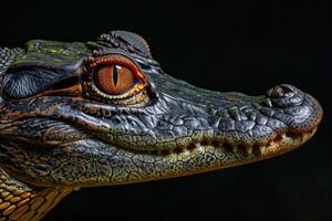 A close up of a crocodile's head photo