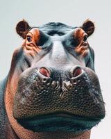 A close up of a hippo's face photo