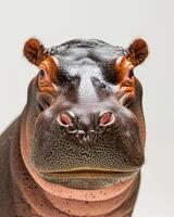 A close up of a hippo's face photo