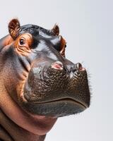 A close up of a hippo's head photo