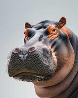 A close up of a hippo's head photo
