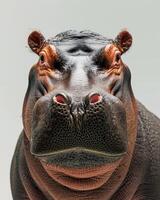 A close up of a hippo's face photo