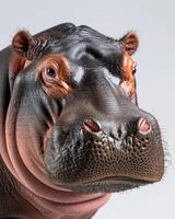 A close up of a hippo's face photo
