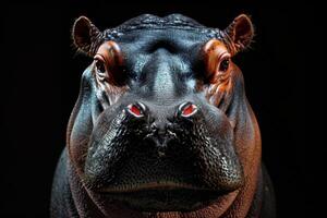 A close up of a hippo's face photo