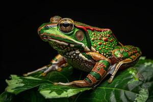 A frog with a colorful pattern on its back photo