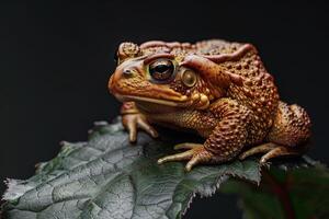 A toad is sitting on a leaf photo