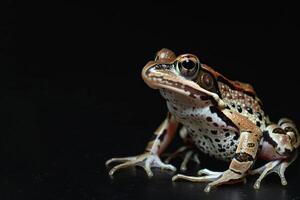 A frog with a black background and white spots photo