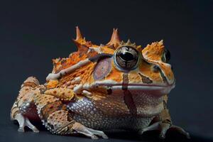 A close up of a frog with spikes on its head photo