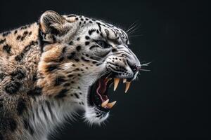 A snow leopard with its mouth open photo