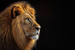 A lion is looking off to the side photo