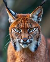A lynx cat with its eyes open photo