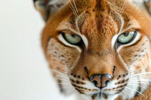 A close up of a lynx cat's face photo