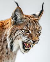 A close up of a lynx with its mouth open photo