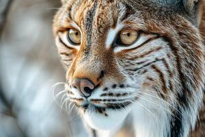 A close up of a lynx looking into the distance photo