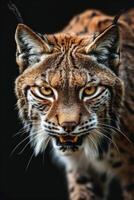 A lynx with big eyes and a big mouth photo