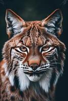 A close up of a lynx with its eyes open photo
