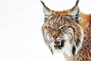 A close up of a lynx with its mouth open photo