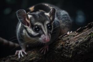 A small animal with big eyes sitting on a branch photo