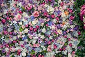 Flowers background. Roses and lilies. Space for text photo