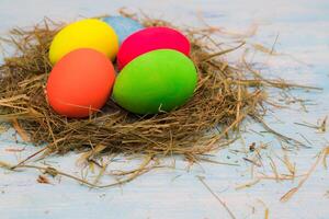 Multi-colored Easter eggs. photo