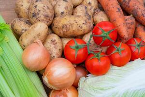 Fresh vegetables of autumn harvest. Useful ingredients of vegetable dishes. photo