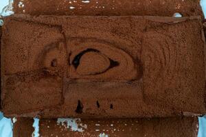 Chocolate ice cream briquette. Ice cream texture. photo