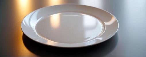An empty plate on a metal table photo