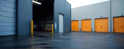 A storage facility with orange doors photo