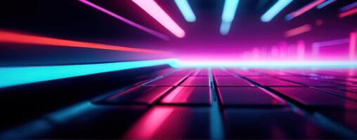 An image of a laptop with neon lights on it photo