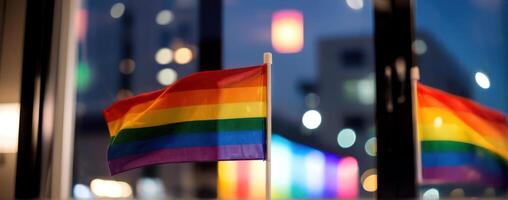 Lgbt pride flag in front of a window photo